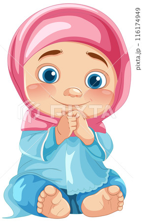 Adorable Muslim Baby Girl Illustration 116174949