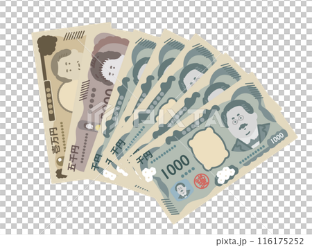 一万円札1枚　五千円札1枚　千円札5枚　お札　イラスト 116175252
