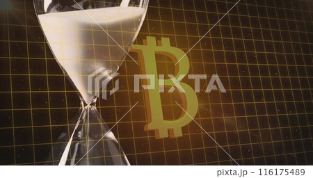 Image of bitcoin symbol over hourglass Image of bitcoin symbol over hourglass 116175489