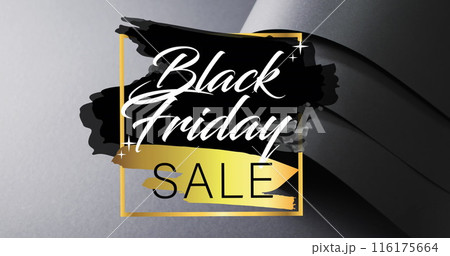 Image of black friday sale text over rolled up black paper on black background 116175664