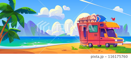 Trailer parked on summer beach Trailer parked on summer beach 116175760