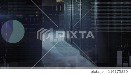 Image of statistical data processing against computer server room 116175820