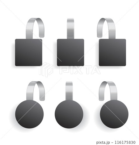 Hanging locks, three square and three circular, with hooks. Vector Hanging locks, three square and three circular, with hooks. Vector 116175830