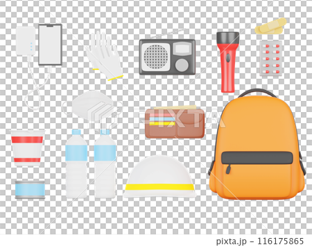 防災グッズの3Dイラストセット 116175865