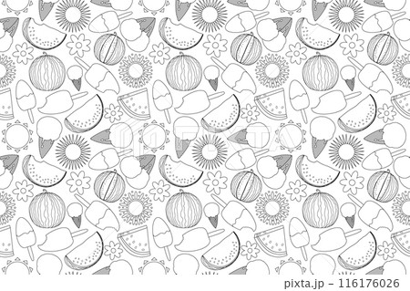 Summer Treats Coloring Page Seamless Pattern 116176026