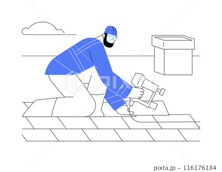 Installing roofing shingles abstract concept vector illustration. 116176184