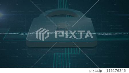 Image of statistics and data processing over online security padlock blue background 116176246