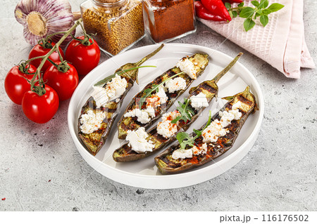 Grilled eggplant with feta cheese 116176502