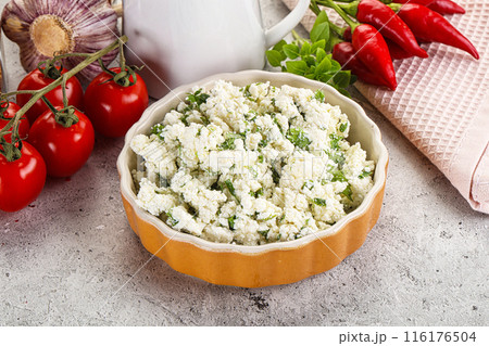 Curd cheese with green herbs 116176504