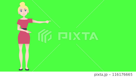 Image of illustration of caucasian woman talking and gesturing with copy space on green screen Image of illustration of caucasian woman talking and gesturing with copy space on green screen 116176665