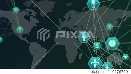 Image of network of connections over person world map Image of network of connections over person world map 116176730