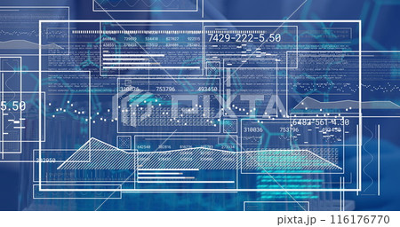 Image of data on digital screen on blue background 116176770
