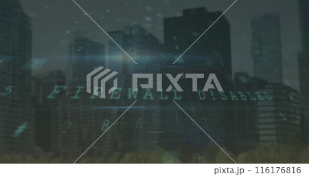 Image of cyber attack warning over cityscape 116176816