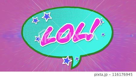 Image of lol text over retro green speech bubble on pink background Image of lol text over retro green speech bubble on pink background 116176945