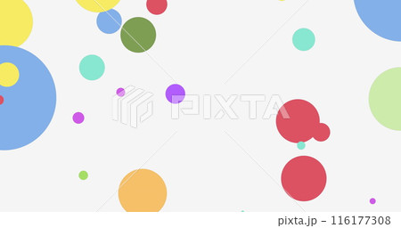 Image of stars and dots on balloons over multicolored circles 116177308