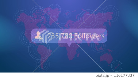 Image of social media icon and text over world map 116177337