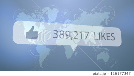 Image of social media icon and text over world map 116177347