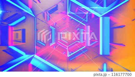 Image of neon tunnel pattern on orange background 116177700