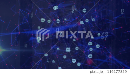 Image of numbers falling over connected icons...のイラスト素材 [116177839] - PIXTA