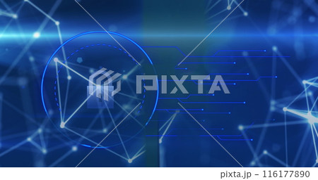 Image of padlock in circle with illuminated connected dots and lines on abstract background 116177890