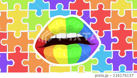Image of rainbow lips over rainbow puzzle Image of rainbow lips over rainbow puzzle 116178137