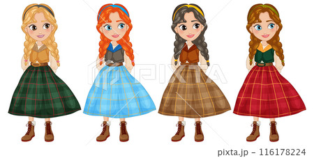 Four Girls in Plaid Dresses Four Girls in Plaid Dresses 116178224