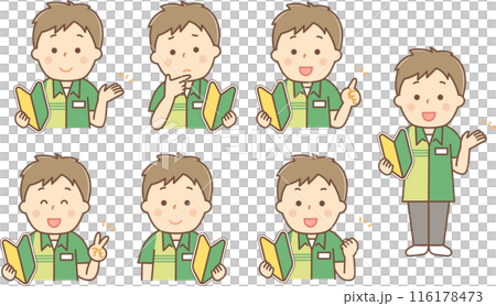 帶有初學者標記的兼職工人的面部表情集 116178473