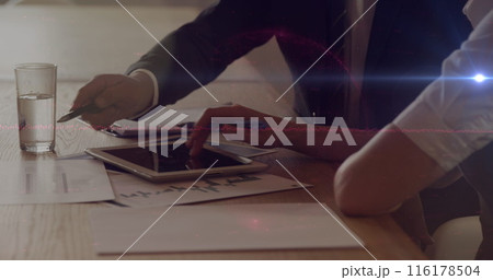 Image of blue light over caucasian business people in office 116178504