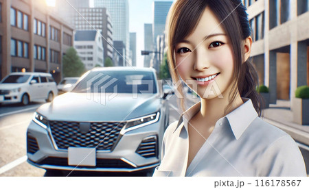 自動車と若い女性 116178567