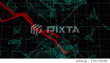 Image of financial graph over connections on black background 116178599