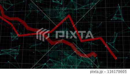 Image of financial graph over connections on black background Image of financial graph over connections on black background 116178605