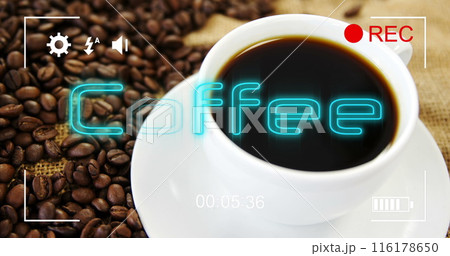 Image of coffee text over cup of coffee 116178650