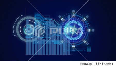 Image of scope scanning and data processing on circular safe processing on black background Image of scope scanning and data processing on circular safe processing on black background 116178664