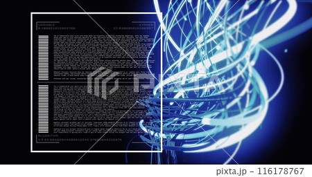 Digitally generated image of data processing against black technology background Digitally generated image of data processing against black technology background 116178767