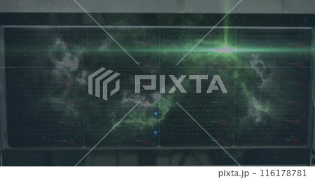Image of moving shapes over server room 116178781