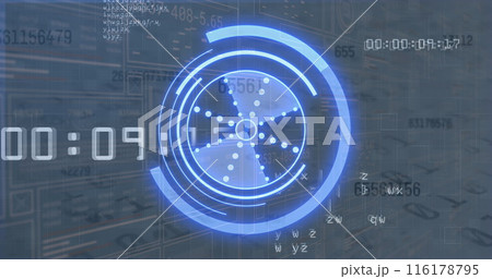 Image of data processing and binary code over hands using computer 116178795