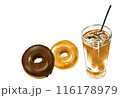 アイスコーヒーとドーナツ【手描き水彩画】 116178979