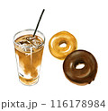 アイスコーヒーとドーナツ【手描き水彩画】 116178984