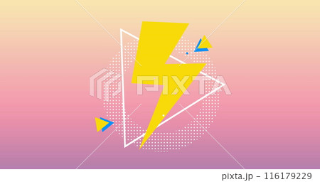 Image of lightning icon and shapes over pink background with copy space 116179229