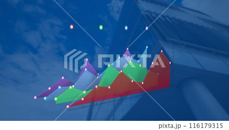 Image of financial data processing over modern building Image of financial data processing over modern building 116179315