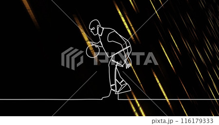 Image of drawing of male basketball player and shapes on black background Image of drawing of male basketball player and shapes on black background 116179333