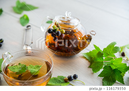 herbal tea from currant leaves and berries herbal tea from currant leaves and berries 116179350