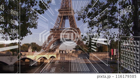 Image of data processing over paris cityscape with eiffel tower Image of data processing over paris cityscape with eiffel tower 116179385