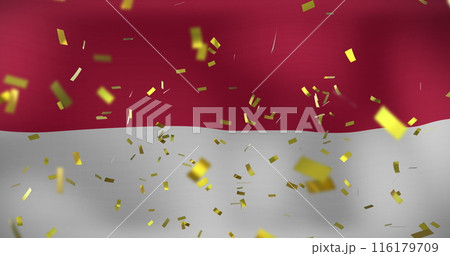 Image of exploding confetti over waving flag of monaco in background Image of exploding confetti over waving flag of monaco in background 116179709