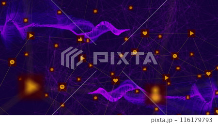 Image of social media icons connected with lines over abstract pattern 116179793