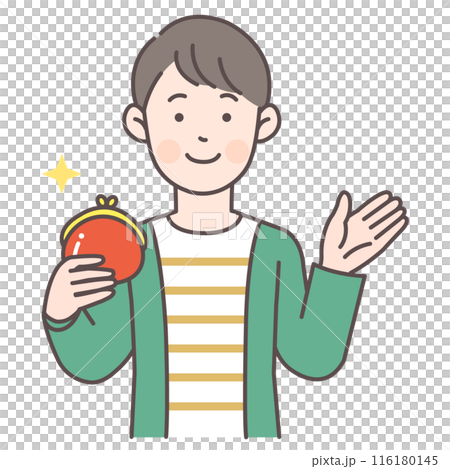Illustration of a man holding a wallet and giving directions 116180145