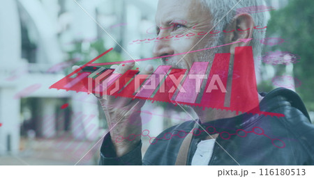 Image of financial graph over caucasian senior man using smartphone Image of financial graph over caucasian senior man using smartphone 116180513