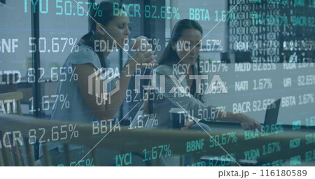 Image of stock market over diverse business people 116180589