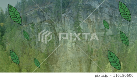 Image of leaves falling over landscape 116180600