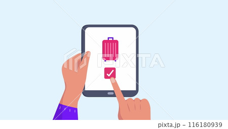 Image of hands using tablet with travel icons Image of hands using tablet with travel icons 116180939